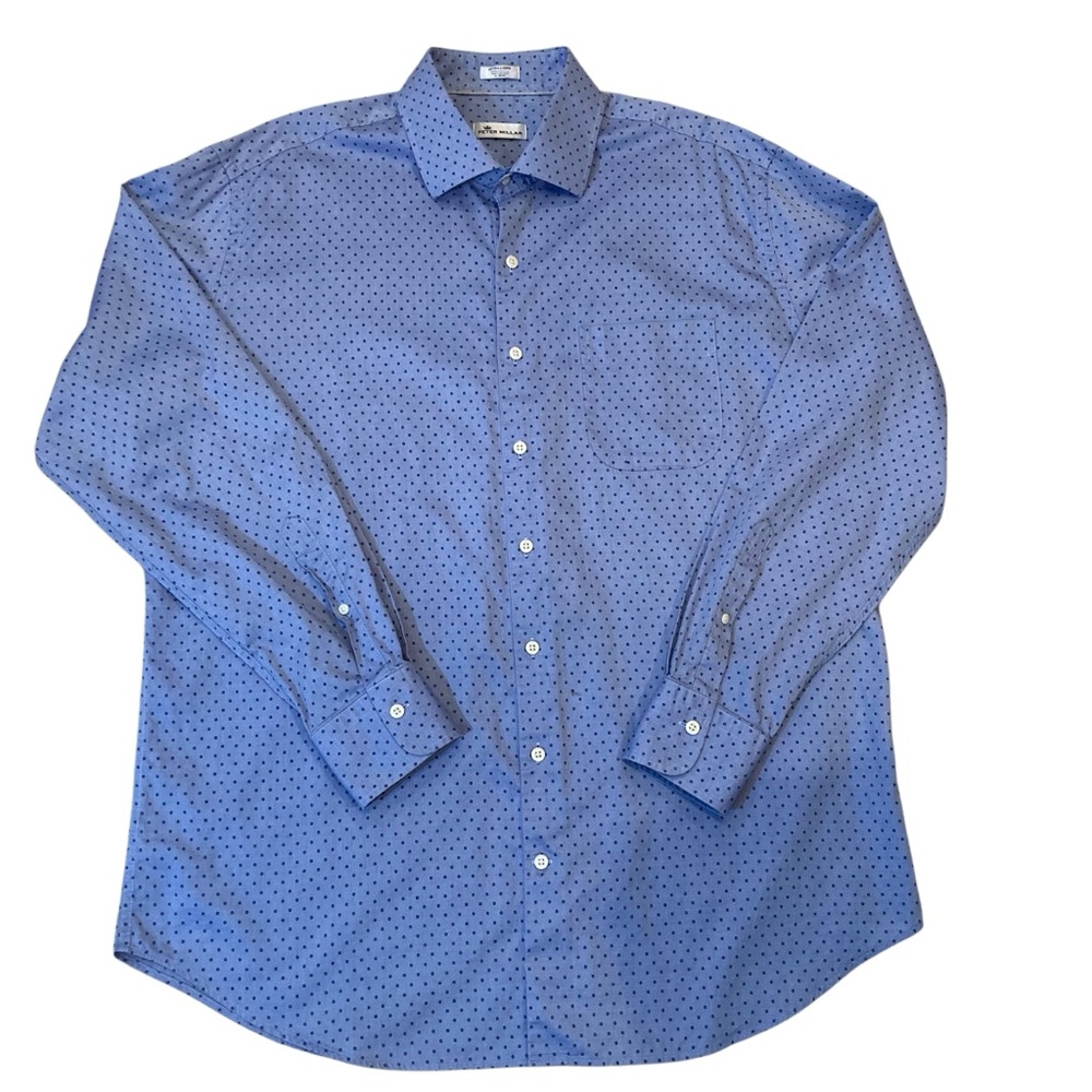 Peter Millar Blue Long Sleeved Cotton Men’s Button-Down Shirt Size XL
